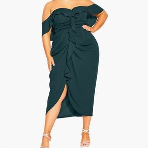 City Chic Women Dress Va Va Voom Dress Size 20 Wedding Guest Ruffle In Emerald